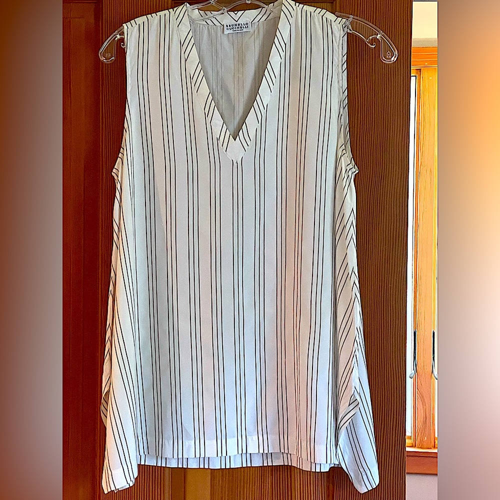Brunello Cucinelli Small Silk Tank Top with Monili Beads